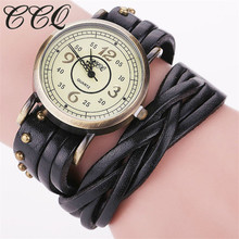 CCQ Brand Fashion Vintage Retro Rivet Braided Genuine Leather Bracelet Watch Women Quartz Watch Clock Relogio