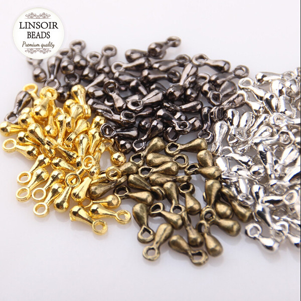 200pcs/ lot 3*6mm Gold /Rhodium/Silver/Bronze Extended&Extension /Tail Extender Chain Metal Water Drop Pendants F1498