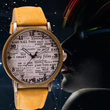 Fashion Women Men Wristwatch Newspaper Jean Fabric Canvas Band Analog Quartz Wrist Watch