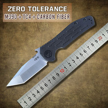 2015 el más nuevo ZT CNC de fibra de carbono y Titanium de la manija M390 hoja de acero que acampa cuchillo plegable del EDC del bolsillo cuchillos ZT0620CF SHPPING libre