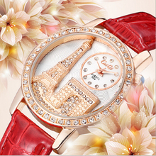 Mujeres rhinestone mira el cristal de lujo de la torre Eiffel mujeres del reloj para mujer de moda los relojes del cuarzo de la pulsera de reloj