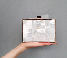 Special!! Natural shell stitching frame handbag day clutch bow acrylic day clutch mini crossbody bag with chain wallet mb1012