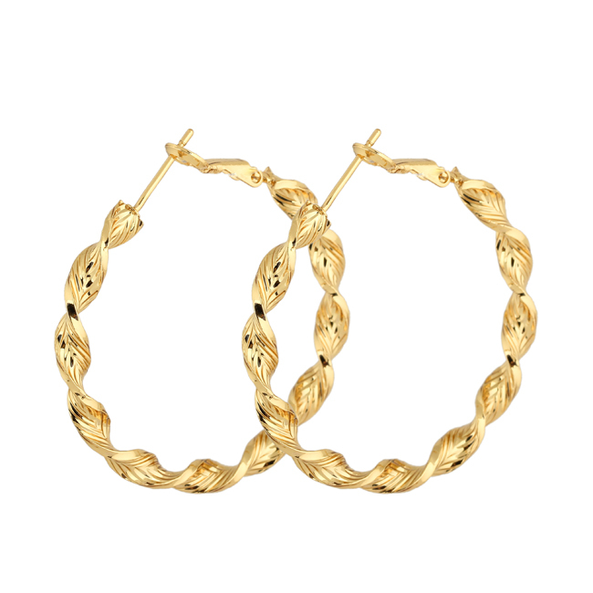 Envío Libre Al Por Mayor Delicado Sinuoso 24 K Oro Amarillo Plateó Twisted Pendientes Del Aro