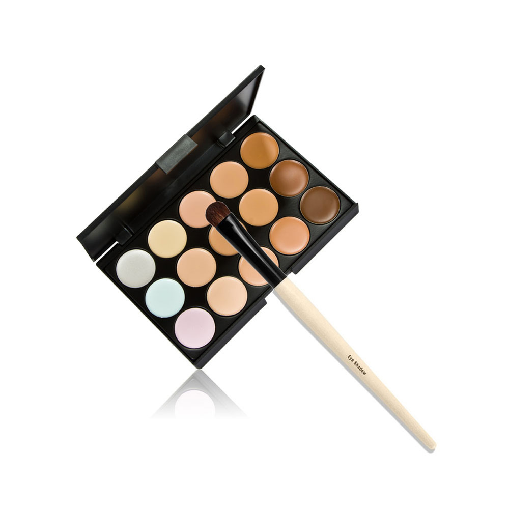 15 Colors Makeup Camouflage Facial Concealer Palette Cream Eyeshadow Brush 