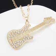 fashion gold guitar punk men long chain necklace big long pendant necklace summer style women accessories