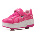 Children Shoes With Two Wheel Fashion PU Leather Kids Sneakers Roller Skates Sport Casual Shoes For