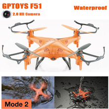 GPTOYS F51 RC Quadcopter 6-Axis Orange Remote Waterproof 2.4GHz Headless Mode 3D Eversion Drone 4CH 2.0MP HD Camera