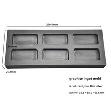 6 rect. cavities graphite ingot mold 1pcs for 10oz Silver bar casting /high pure graphite mold /artificial graphite