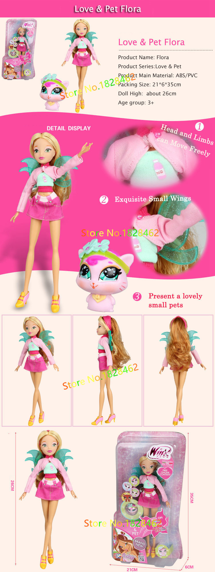 Love Pet &City Girl Winx Club Doll Rainbow Colorful Girl Action Figures