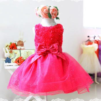 Девушки малышей 3D цветок пачки слоистых платье без рукавов ну вечеринку свадебное платье 2 - 7 г