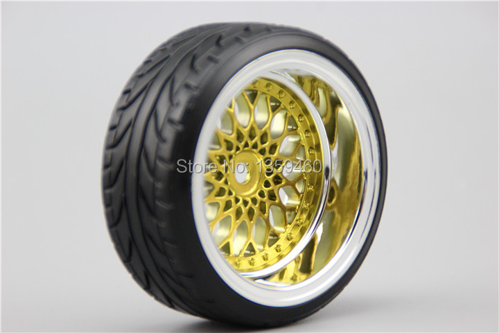Yeah Racing drift wheels & tires to fit 1:10 RC cars 6 Gold/Chrome WL-0099 
