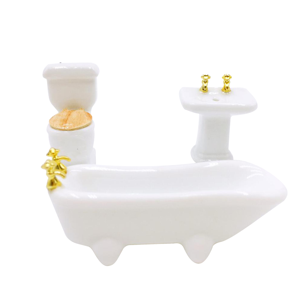 1/24 Puppenhaus Miniatur Badezimmer Set Simulation Keramik Badewanne Toilette 