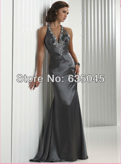 2015 New Crystal Beading Halter Sexy Backless Long Evening Dress Robe De Soiree Vestido De Festa