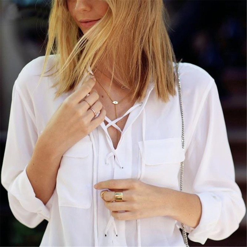 ZANZEA 2018 Women Chiffon Blouse Summer Blusa Turn Down Collar Sexy Deep V Front Lace Up Long Sleeve Shirt Casual Tops Plus Size aeProduct.getSubject()