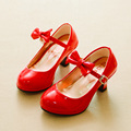 Spring Red High Heel Children Shoes Girls Solid Party Latin Dance Shoes Sandalias Bow Patent Leather