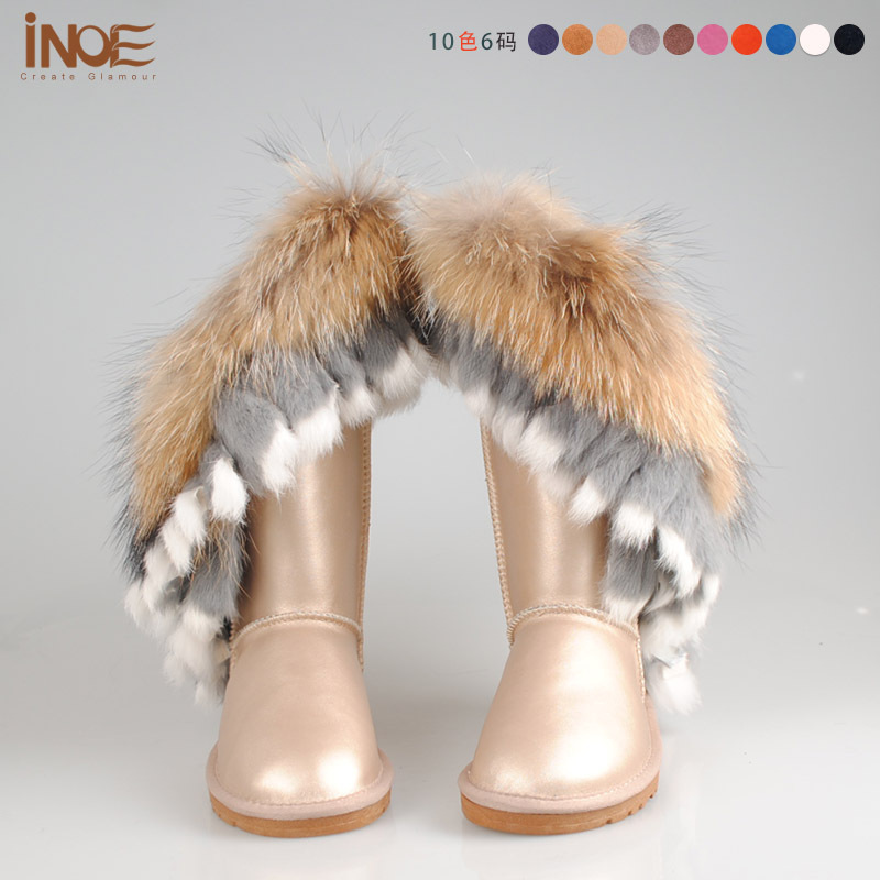 Fashion fox fur womens high snow boots fringed tassels real sheepskin