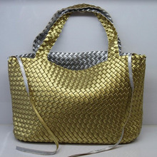 2015 new fashion women woven bag double colors with inner pouch large size purse weave leather handbags