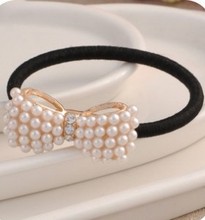 Cheap Wholesale explosion models sweet imitation pearl bow hair rope hair accessories wedding tiara Women Free shipping