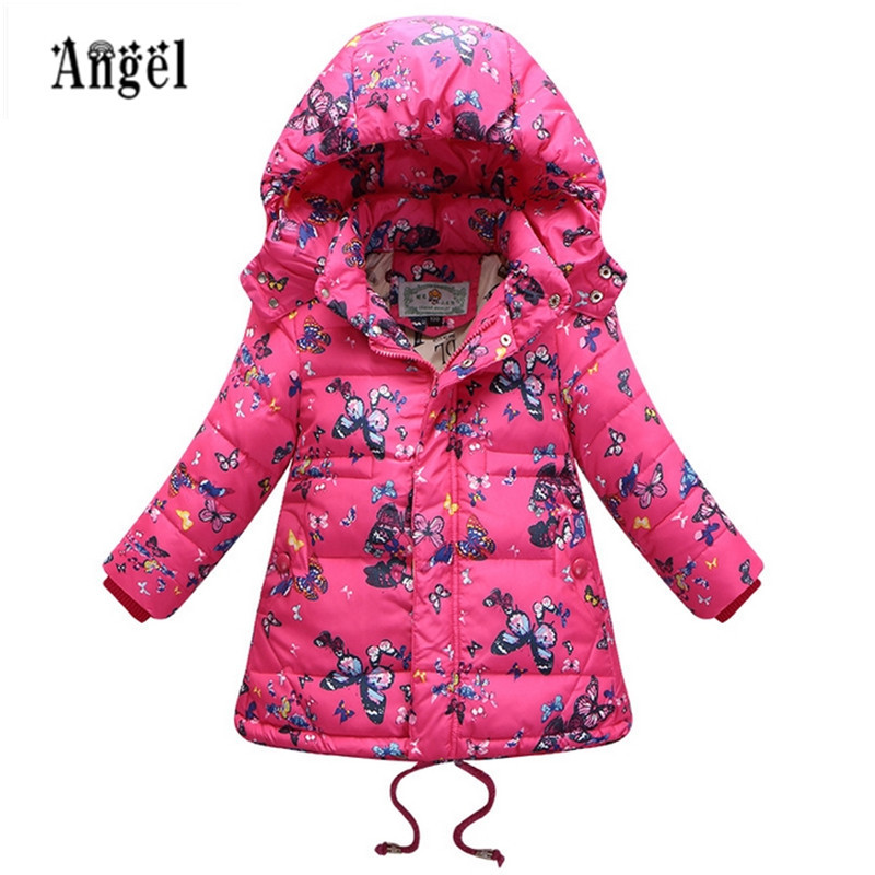 2015 Kids Winter Coat Girls Winter Coats And Jackets Children Outwear Warm Duck Down Butterfly Print Baby Girl Parka FF2173