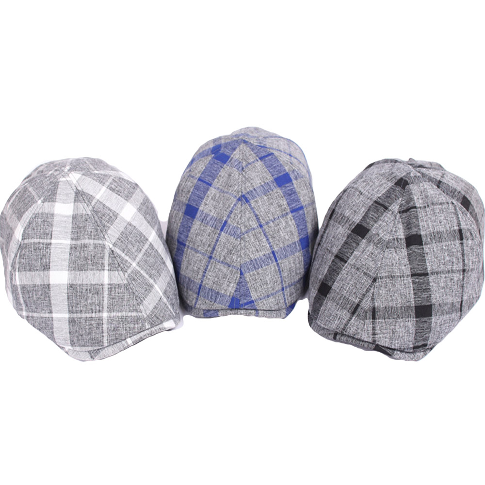 Men Women Grid font b Tartan b font Plaid Cabbie Beret Flat Hat Driving Casquette Duckbill