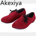 Akexiya Casual Women Shoes Women Nubuck Leather lace Up Flat Shoes Handsome Head Toe Shoes Big
