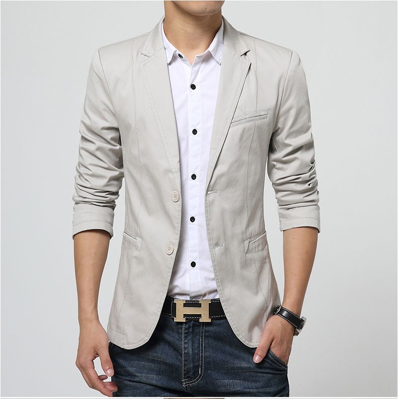 Autumn Fashion 2015 Unique Mens Blazer Casual Slim Fit Blazer Cotton Single Breasted Suit Jacket Blouson Homme Grey,khaki,black