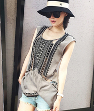 2015 Hot style Summer beach Casual Vintage Ethnic Hand beading Embroidery Hollow out Cotton Linen Long