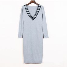 New Casual Dress European Style Winter Fashion Long Sleeve Slim V Neck Bodycon Sexy Sweater Dresses Woman Free Shipping 2015