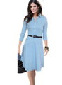 eSale Womens Cute Polka Dot Turn down Collar Belted Autumn Casual Knee length Prom Celebrity Midi