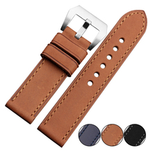 Alta calidad hechos a mano de costura del cuero genuino reloj de la correa 22 mm con plata mate Hardware