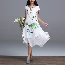 New Brand Summer 2016 Pregnant Women Dress Cotton Linen Flower Loose Casual Fashion White Dresses Ruffles Gravida Maternity