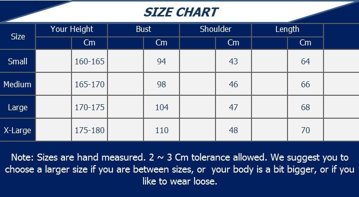 3D Sweatshirt Size Chart
