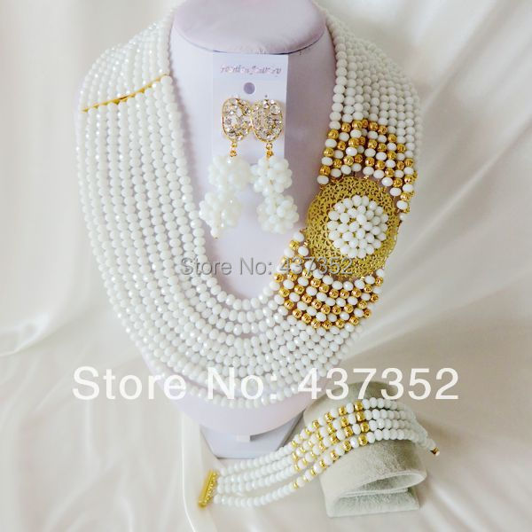 New Fashion Nigerian African Wedding Beads Jewelry Set White Necklaces Bracelet Earrings Jewelry Set CPS-924