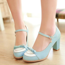 2015 Ladies Leather Platforms Lady Fashion Lolita Shoes Sexy Bow High Heel Shoes Women Pumps Women