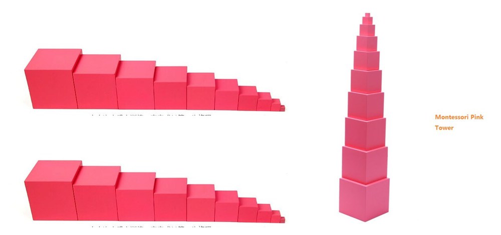 10 Sizes Montessori Pink Tower Shape Learning Cre...