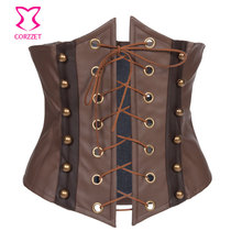 Brown Leather Corset Underbust Gothic Espartilho Steampunk Corsets And Bustiers Waist Training Cincher Match Burlesque Costumes