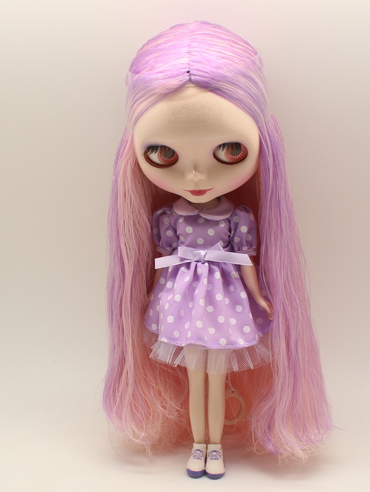12/" Takara Blythe From factory Nude Doll Purple Mix Pink Curly Hair With Bang