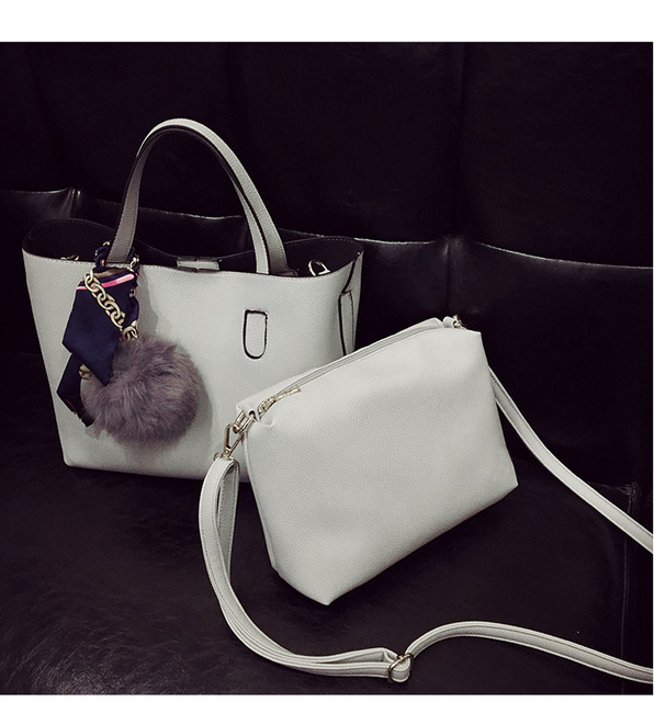 Bolish Litchi Pattern Soft PU Leather Women Handbag Two Pieces Female Shoulder Bag Girls Messenger bag Casual Women Bag 8