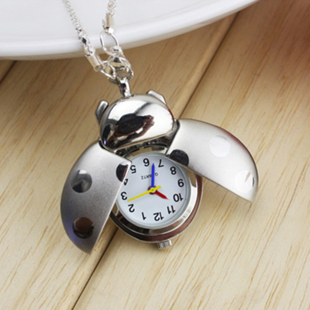 Sanwood Retro Beetle Shape Quartz Pocket Watch Necklace Pendant Unisex