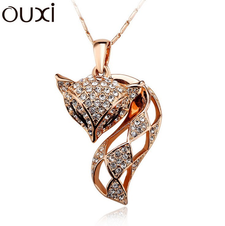Big Coupon Discount Women Necklace Pendant Crystal Jewelry Collar Fox Jewlery White Gold Plated Neckless OUXI
