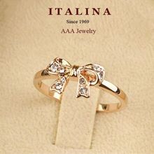 New 2015 Fashion ITALINA Jewelry 18K Champagne Gold Plated AAA Cubic Zircon Diamond Bow Ring For