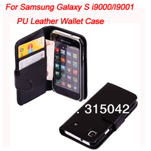 100pcs/lot PU Leather Wallet Case for Samsung Galaxy S I9001, Galaxy i9000 leather stand cover with card slots, free shipping