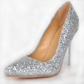 Silver Glitter Wedding Dress Shoes For Women Pointed Toe 2015 Pump Stilettos Designer Women High Heel