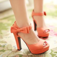 New summer Peep toe Ankle strap orange Sweet Thick high heel Sandals Platform Lady women shoesAA321