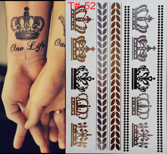 Styles Metallic Tattoo Flash Tattoos Silver Metalic Temporary Tattoo Gold and silver Necklace Imperial crown Tattoo
