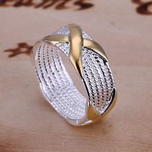 Free Shipping 925 Sterling Silver Ring Fine Fashion Color Separation X Silver Jewelry Ring Women Men