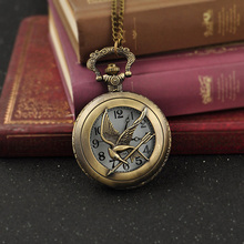 New Fashion Antique Bronze Steampunk Round Pocket Watch Necklace Relogio De Bolso Bird Quartz Analog