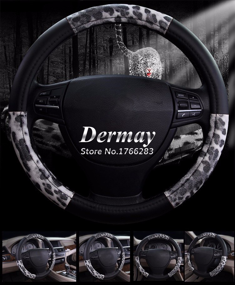 10_New arrivals fashion personalized leopard print women men black gold car steering wheel cover 4 seasons universal free shipping