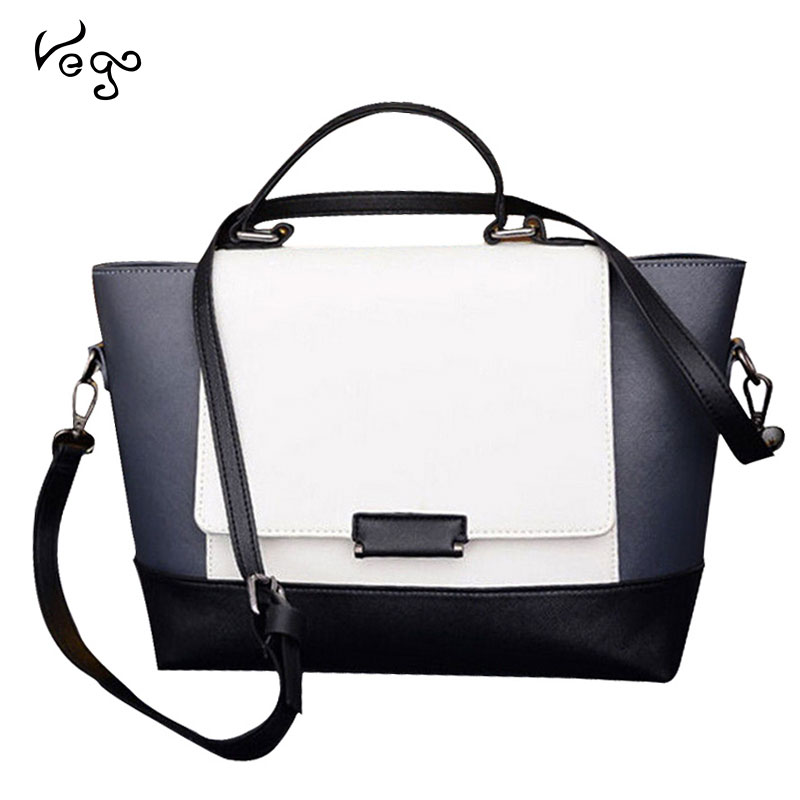 2015 New Hot Women Bags Lady Faux Leather Handbag White amp Black Messenger Bag Purse Tote