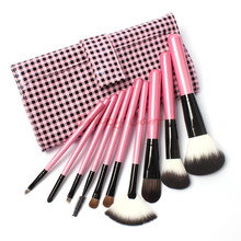10 PCs Makeup Goat Hair Make up Brush Pony Hair Brushes Kit Ultra Soft Synthetic Hair Brush in Pink Lattice Leather Bag